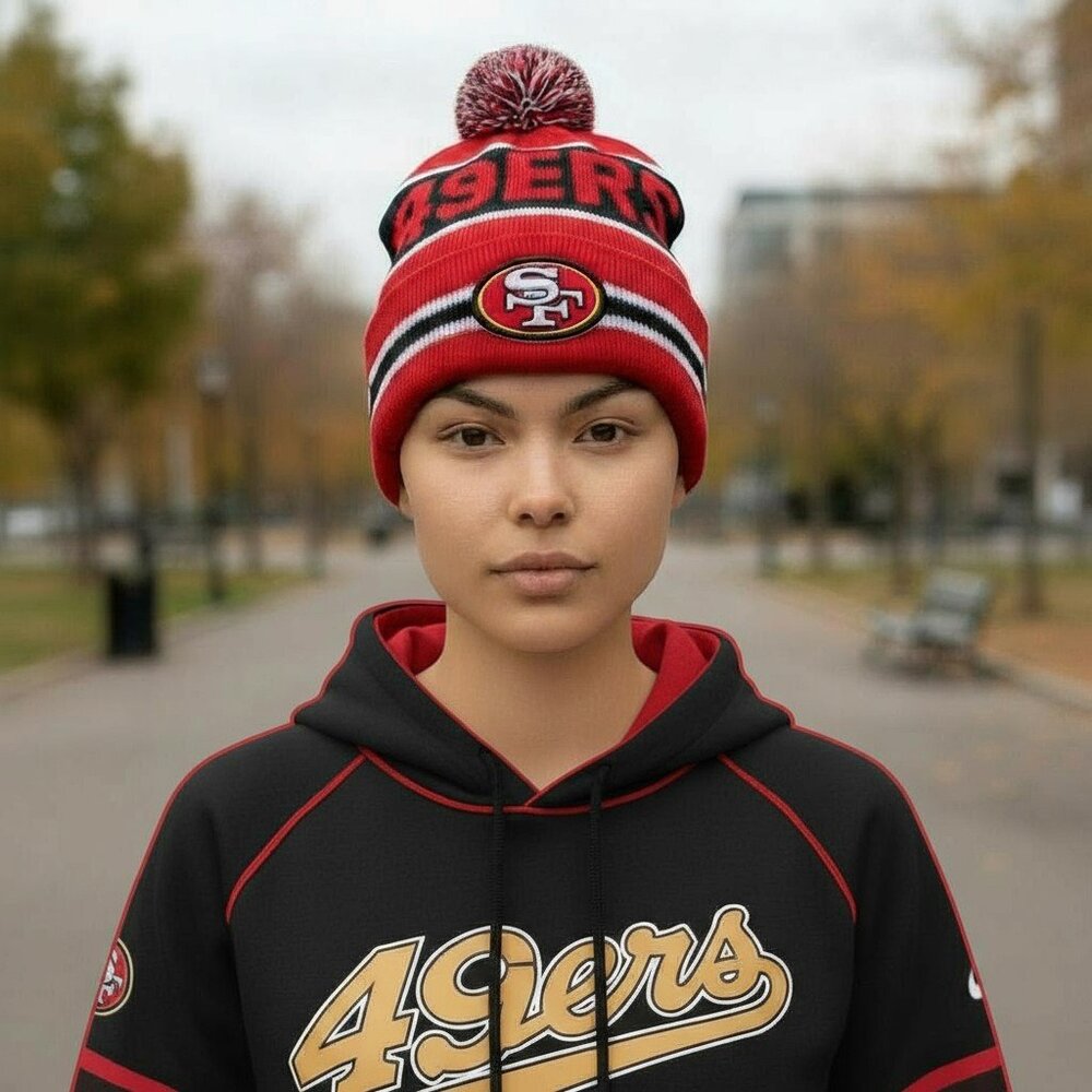 NEW NFL SF San Francisco 49ers Sideline Coach Pom Beanie RARE 2014 Authentic